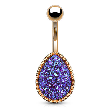 Drippin' Druzy Resin Teardrop Belly Bar with Rose Gold Plating - Basic Curved Barbell. Navel Rings Australia.