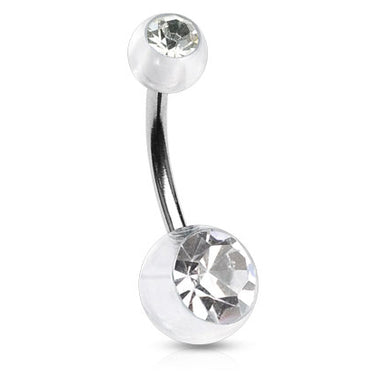 Translucent Duo Gem Acrylic Belly Bar - Basic Curved Barbell. Navel Rings Australia.