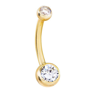 Classique Duo Authentic Diamond Belly Ring in 14K Gold - Basic Curved Barbell. Navel Rings Australia.