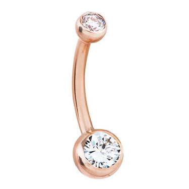 Classique Duo Authentic Diamond Belly Ring in 14K Rose Gold - Basic Curved Barbell. Navel Rings Australia.