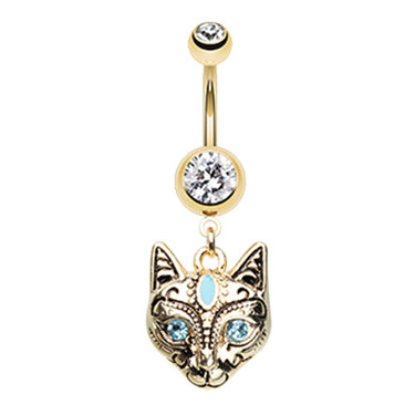 The Mau Egyptian Cat Belly Ring with Gold Plating - Dangling Belly Ring. Navel Rings Australia.