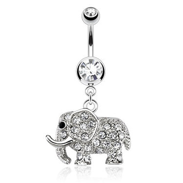 Gem Encrusted Elephant Belly Bar - Dangling Belly Ring. Navel Rings Australia.