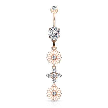 Uniting Daisy Chain Belly Ring with Rose Gold Plating - Dangling Belly Ring. Navel Rings Australia.