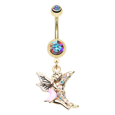 Luna Lovin' Fairy Belly Dangle in Gold - Dangling Belly Ring. Navel Rings Australia.