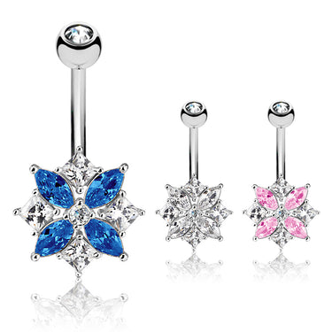 Lozzies' Floral Belly Bar - Fixed (non-dangle) Belly Bar. Navel Rings Australia.