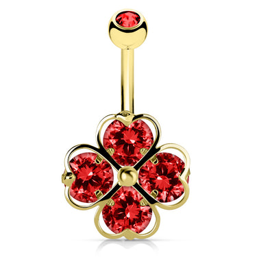 Red Clover Navel Bar with Gold Plating - Fixed (non-dangle) Belly Bar. Navel Rings Australia.