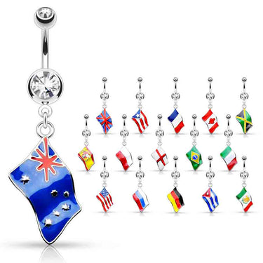 Around the World Flag Belly Rings - Dangling Belly Ring. Navel Rings Australia.