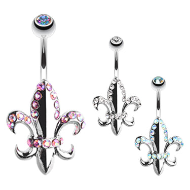 French Fleur De Lis Belly Ring - Fixed (non-dangle) Belly Bar. Navel Rings Australia.