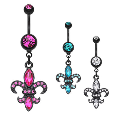 Blackline Fleur De Lis Belly Button Bar - Dangling Belly Ring. Navel Rings Australia.