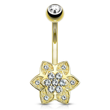 Sugar Daisy Belly Ring in 14K Gold - Fixed (non-dangle) Belly Bar. Navel Rings Australia.