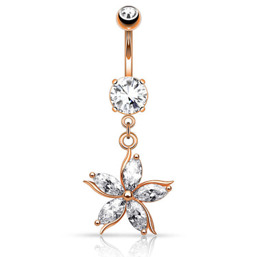 Antoinetta Daisy Petal Belly Ring with Rose Gold Plating - Dangling Belly Ring. Navel Rings Australia.