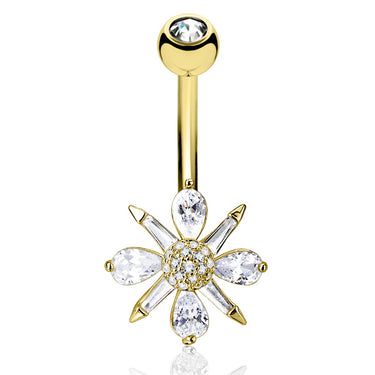 Wild Baguette Bloom Belly Bar with Gold Plating - Fixed (non-dangle) Belly Bar. Navel Rings Australia.