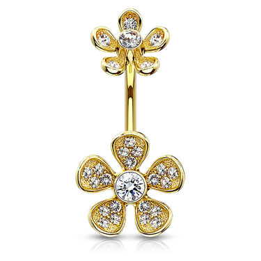 Floral Rhapsody Belly Bar with Gold Plating - Fixed (non-dangle) Belly Bar. Navel Rings Australia.