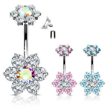 Internally Threaded Joyería Flower Belly Ring - Split Spinal Belly Bar. Navel Rings Australia.