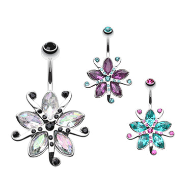 Lily Bloom Navel Ring - Fixed (non-dangle) Belly Bar. Navel Rings Australia.