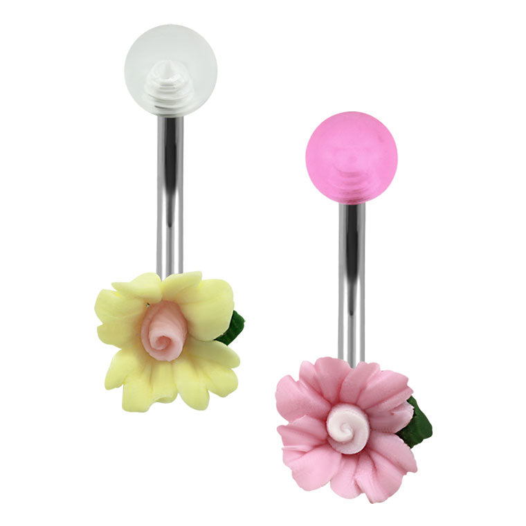 Pretty Pastels Floral Belly Bar - Fixed (non-dangle) Belly Bar. Navel Rings Australia.