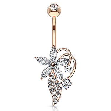 Deja Bloom Belly Ring with Rose Gold Plating - Fixed (non-dangle) Belly Bar. Navel Rings Australia.