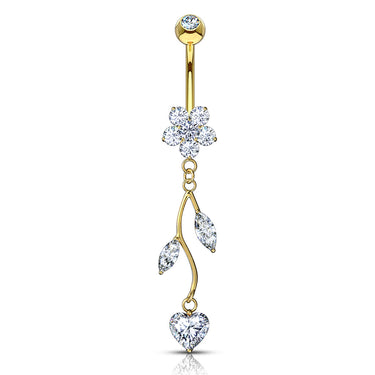 Love Vine Belly Ring in 14K Yellow Gold - Dangling Belly Ring. Navel Rings Australia.