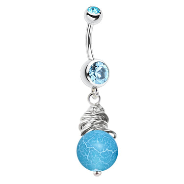 Ocean Soirée Frosted Agate Belly Dangle by Saltwater Silver - Dangling Belly Ring. Navel Rings Australia.