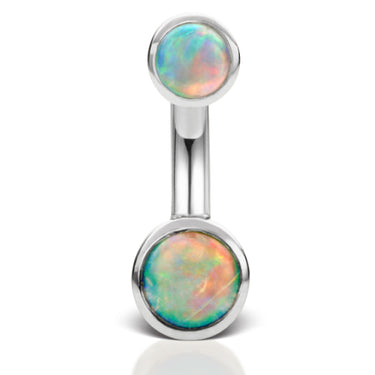 Petite Australian Opal 14K White Gold Belly Ring by Maria Tash - Basic Curved Barbell. Navel Rings Australia.