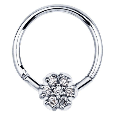 Diamond Pave Daisy Nipple Clicker in Solid 14K White Gold