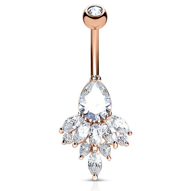 Glacial Diamanté Belly Ring with Rose Gold Plating - Fixed (non-dangle) Belly Bar. Navel Rings Australia.