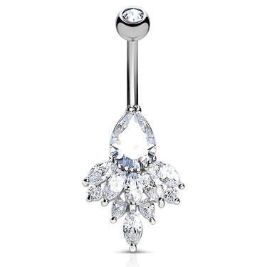 Glacial Diamanté Belly Button Ring - Fixed (non-dangle) Belly Bar. Navel Rings Australia.