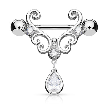 Magdalena's Filigree Teardrop Nipple Barbell - Nipple Ring. Navel Rings Australia.