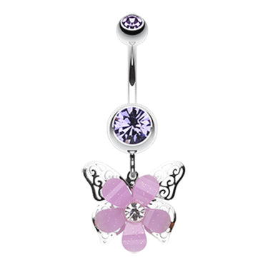 Filigree Layered Butterfly Navel Piercing Bar - Dangling Belly Ring. Navel Rings Australia.