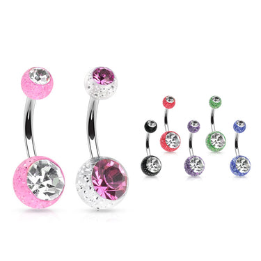 Glitter Gem Ball Belly Rings - Basic Curved Barbell. Navel Rings Australia.