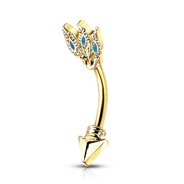 16g Petite Tribal Split Arrow Navel Ring with Gold Plating - Split Spinal Belly Bar. Navel Rings Australia.