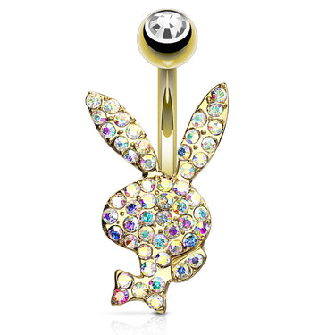 Official ©Playboy Motley Belly Rings with Gold Plating - Fixed (non-dangle) Belly Bar. Navel Rings Australia.
