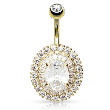 Dramatic Diamante Belly Ring with Gold Plating - Fixed (non-dangle) Belly Bar. Navel Rings Australia.