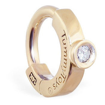 TummyToys® Solid Yellow Gold with Real Diamond Solitaire - TummyToys® Patented Clasp. Navel Rings Australia.