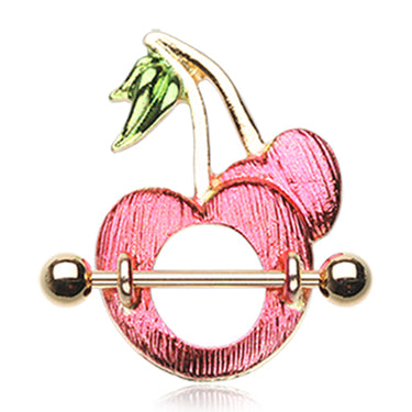 Gold Sweet Cherries Nipple Shield Ring - Nipple Ring. Navel Rings Australia.