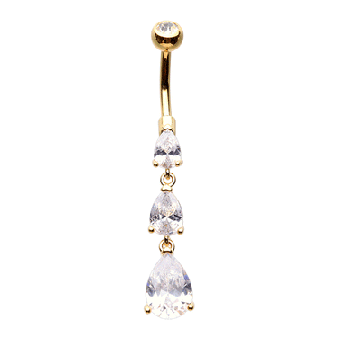 Crystal Tears Belly Button Ring with Gold Plating