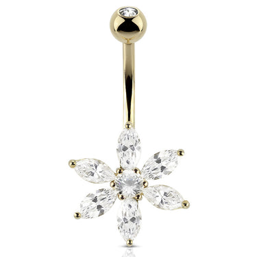 Daisy Flower Belly Ring in 14K Gold - Fixed (non-dangle) Belly Bar. Navel Rings Australia.