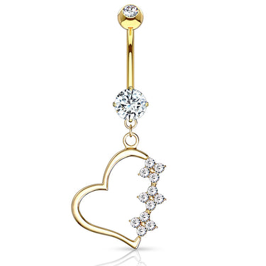 Diamanté Heart Belly Dangle in 14K Gold - Dangling Belly Ring. Navel Rings Australia.