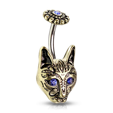 Egypts Bastet Cat Belly Bar in Gold - Fixed (non-dangle) Belly Bar. Navel Rings Australia.