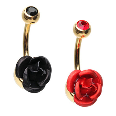 3D Metallic Rosé Belly Bars with Gold Plating - Fixed (non-dangle) Belly Bar. Navel Rings Australia.