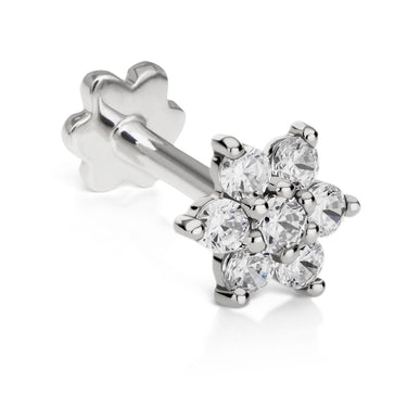 Diamond Flower Earring by Maria Tash in 18K White Gold. Flat Stud. - Earring. Navel Rings Australia.