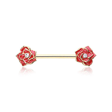 Classic Glam Rose Nipple Piercing Jewellery with Gold Plating - Nipple Ring. Navel Rings Australia.