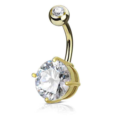 Kingdom Gem Belly Ring with Gold Plating - Fixed (non-dangle) Belly Bar. Navel Rings Australia.