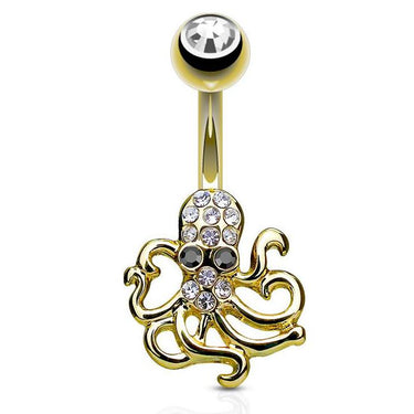 Nusa Dua Octopus Navel Ring with Gold Plating - Fixed (non-dangle) Belly Bar. Navel Rings Australia.