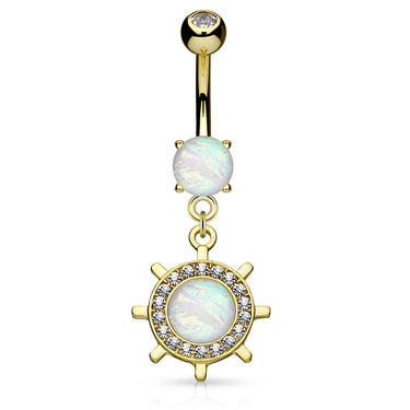 Kapal Opal Belly Bar with Gold Plating - Dangling Belly Ring. Navel Rings Australia.