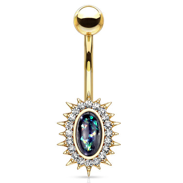 Regal Relics Opal Belly Bar with Gold Plating - Fixed (non-dangle) Belly Bar. Navel Rings Australia.