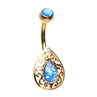 Golden Bardot Opal Belly Ring - Fixed (non-dangle) Belly Bar. Navel Rings Australia.