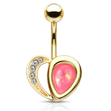 Aphrodite's Opal Heart Belly Bar with Gold Plating - Fixed (non-dangle) Belly Bar. Navel Rings Australia.