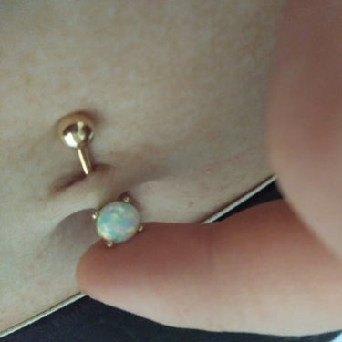 Gold Sabella Prong Opal Belly Ring - Basic Curved Barbell. Navel Rings Australia.