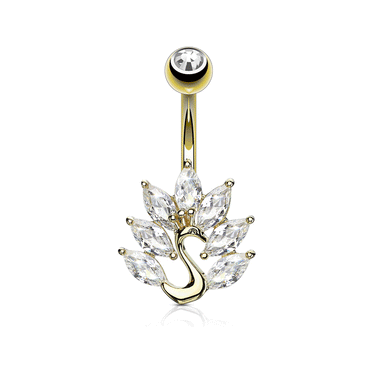 Fluff Your Feathers Peacock Belly Ring in Gold